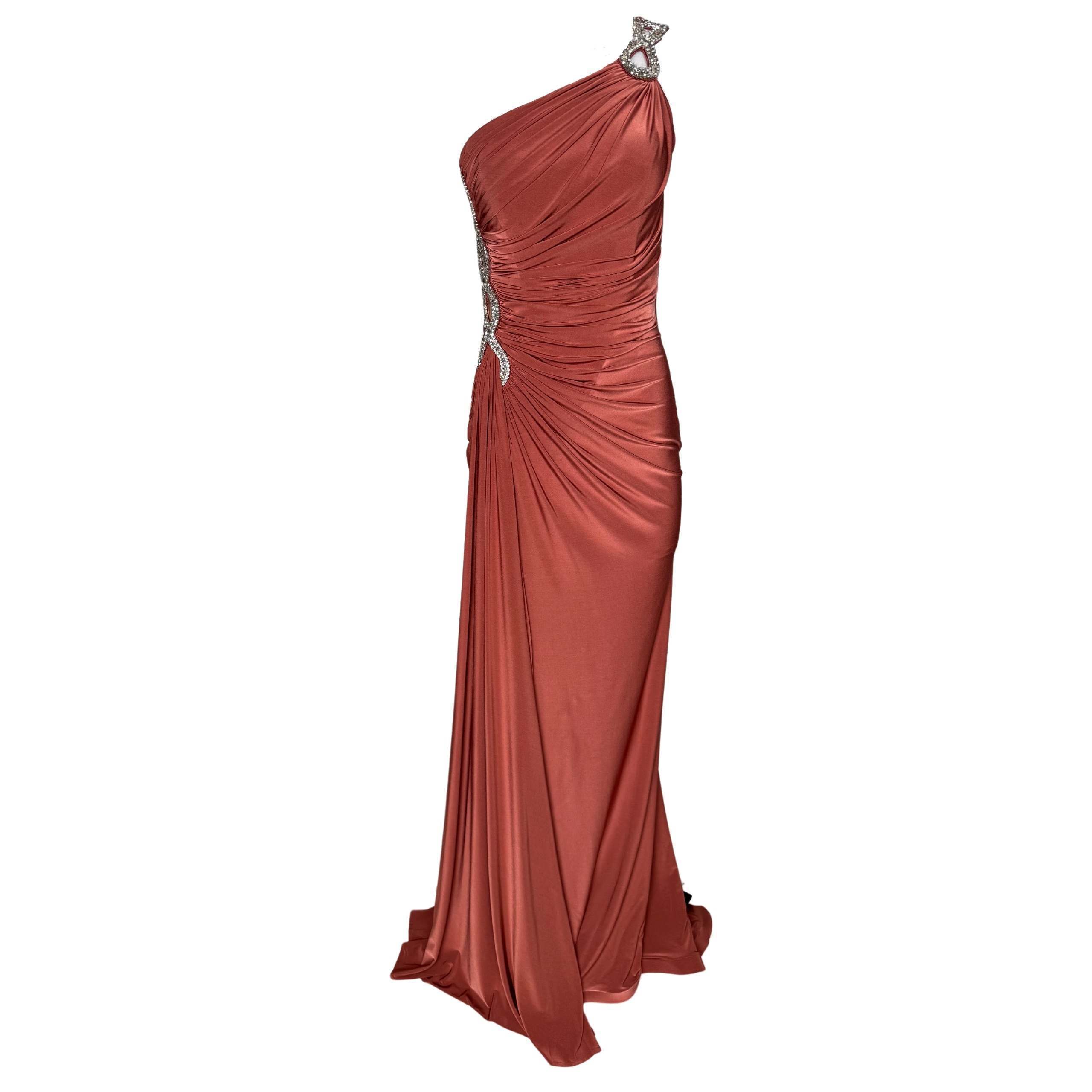 Cult Moda - One Shoulder Beaded Stretch Gown In Brown - Fr 40
